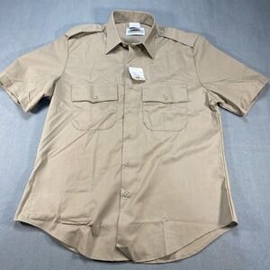 Flying Cross Mens Short Sleeve Button Up Shirt Khaki Tan Uniform Work 16.5-C